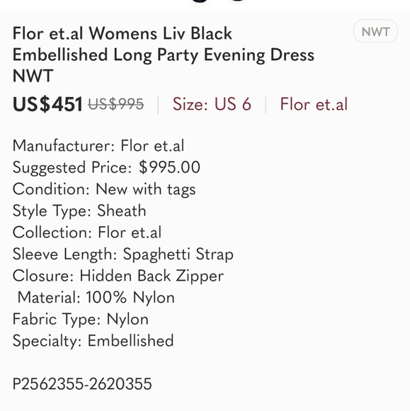Flor et.al Womens Liv Black Embellished Long Party Evening Dress NWT Size 6 - Picture 7 of 7